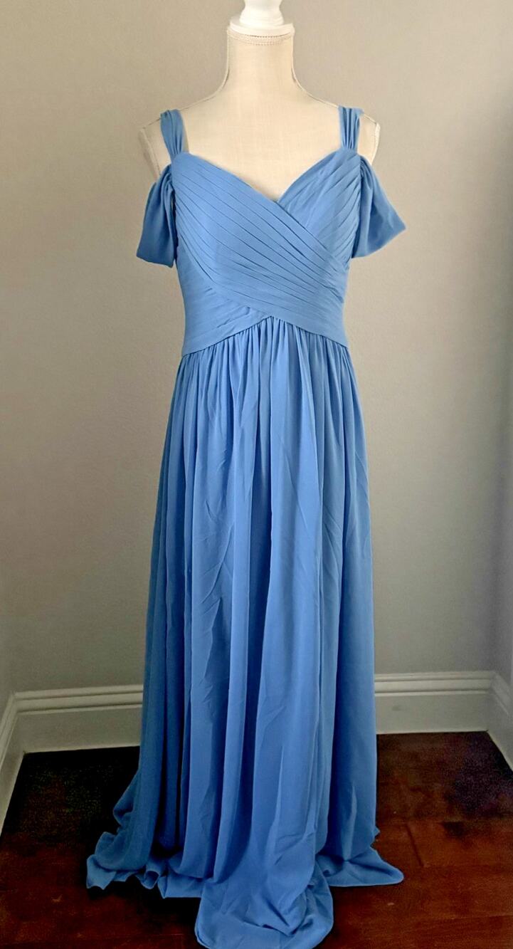 AW Bridal Womens 6 Dusty Blue Chiffon Maxi Dress Prom Homecoming Bridesmaid